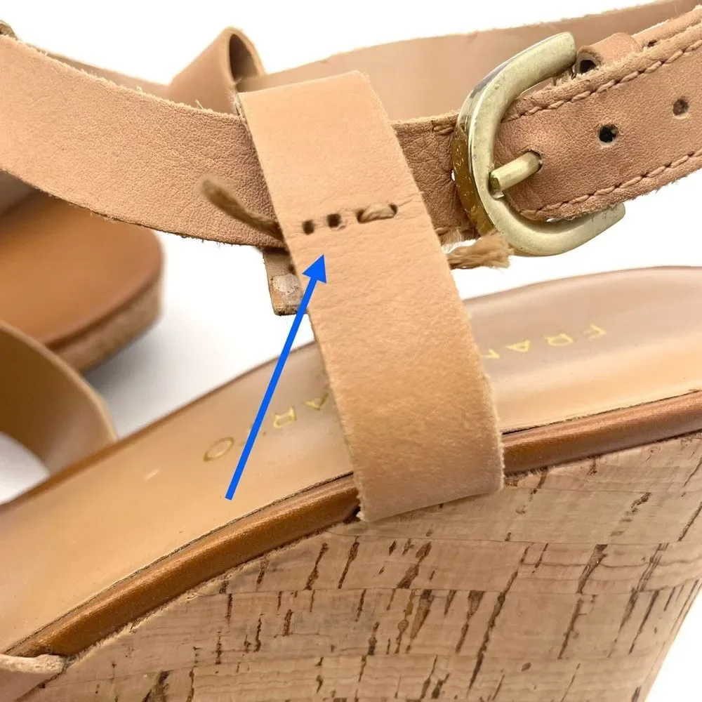 Franco Sarto Cera Tan Leather Strappy Cork Wedge Sandal Shoes Women’s Size 10